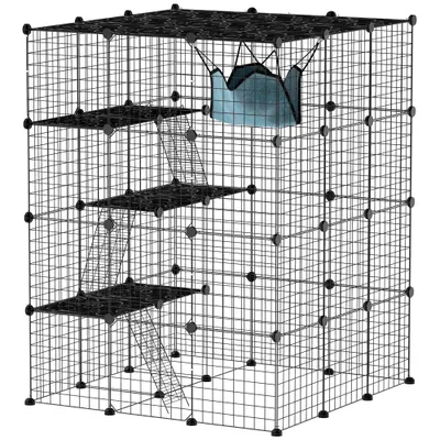 PawHut Căsuță pentru Pisici cu 4 Nivele, 3 Platforme de Sărit, Rampe, 5 Uși și Covoare Antiderapante, 105x105x140 cm, Negru | Aosom Romania