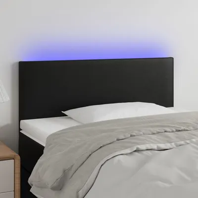 vidaXL Tăblie de pat cu LED, negru, 90x5x78/88 cm, piele ecologică