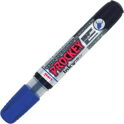 Marker permanent Uni Prockey - PM-225F, pe baza de apa, 1,4-2,0 mm si 3,7 mm, albastru