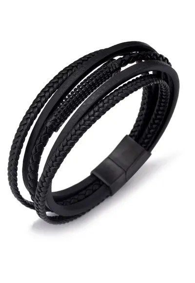 Bratara barbati din piele naturala negru Liam - 21 cm