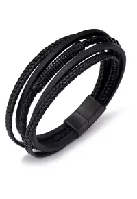 Bratara barbati din piele naturala negru Liam - 21 cm
