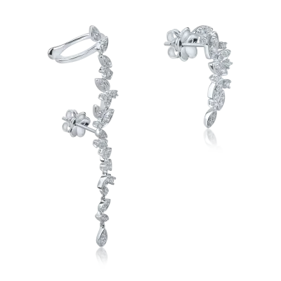 Cercei asimetrici din aur alb cu diamante de 0.9ct