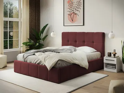 Pat Tapitat cu somiera fixa - Axis Bordo - Eden 09 140x200