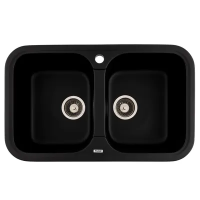 FCB-7647TBA/2, Chiuveta de bucatarie din granit cu doua cuve, seria TWINS, Black/Anthracite, 765x470x190 mm, FLOW