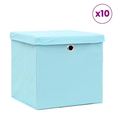 vidaXL Cutii depozitare cu capace, 10 buc., albastru, 28x28x28 cm
