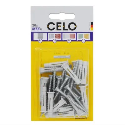 CELO Blister Multi-purpose plug cu collar MZK 6 cu PZ Surub pentru PAL/lemn SPS 4,5x40