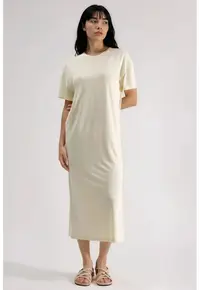 Rochie midi croiala larga - galben - jerseu