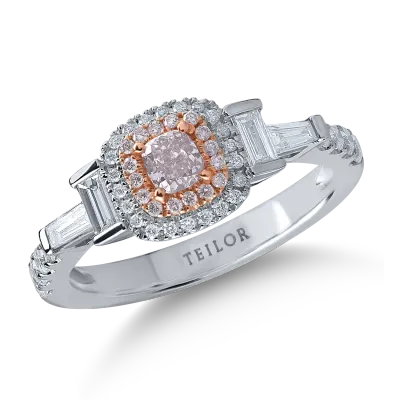Inel din aur alb-roz cu diamante transparente de 0.52ct si diamante roz de 0.29ct