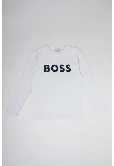 Bluza cu decolteu la baza gatului si imprimeu logo contrastant - Alb