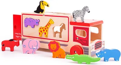 Jucarie de sortat, din lemn Bigjigs - Camion Safari
