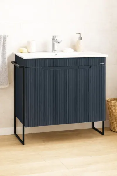 Set Baza front MDF si Lavoar seria 033, cadru metalic, montata, 80 cm, antracit