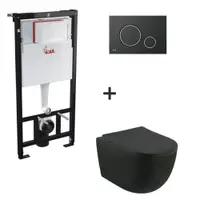 Set vas wc suspendat cu capac soft close Oslo, rezervor incastrat si clapeta neagra Alcaplast