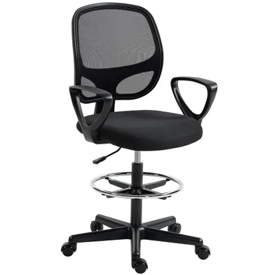 HOMCOM Scaun de birou ergonomic, fotoliu de birou cu suport pentru picioare și cotiere, înălțime reglabilă, 59x58x103-123cm, negru | Aosom Romania