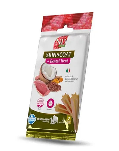 FARMINA N&D Quinoa Dental Treat Skin Coat Duck Medium/Maxi 100 g batoane dentare caini de talie medie si mare, cu rata