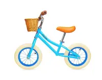 Bicicleta fara pedale pentru copii, Maawo, roti de 12 inch cu spite si anvelope pneumatice, cadru din aliaj de magneziu, design ergonomic, Saua si ghidonul reglabile, sarcina maxima 30 kg, Cos impletit din rachita, Blue Urban