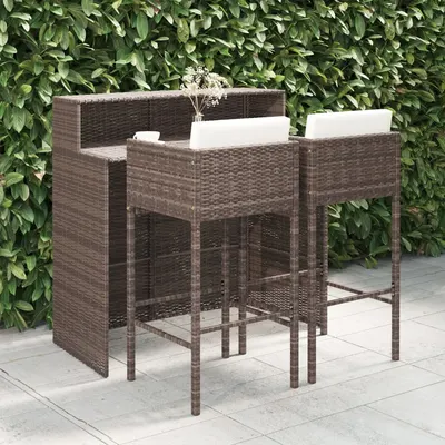 Gossi set mobilier bar de gradina, cu perne, 3 piese, maro, poliratan