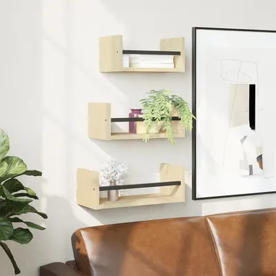 vidaXL Set rafturi de perete 3 piese cu bare, stejar Sonoma, lemn stratificat