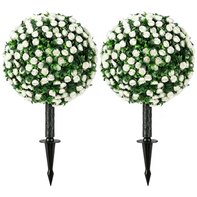 HOMCOM Sfere de trandafiri artificiale rezistente la UV pentru exterior, set de 2 topiary-uri, 55 cm, Alb | Aosom Romania