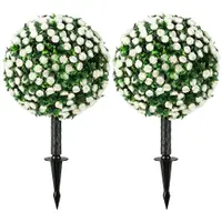 HOMCOM Sfere de trandafiri artificiale rezistente la UV pentru exterior, set de 2 topiary-uri, 55 cm, Alb | Aosom Romania