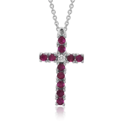 Lant cu pandantiv din aur alb cu rubine de 0.4ct si diamant de 0.03ct