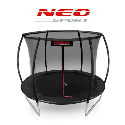 Trambulina de gradina pentru copii Neo-Sport Negru 312 cm 10FT cu Scara si Plasa interioara, Stalpi metalici cu protectie din burete, Intrare cu fermoar si catarama, Covoras impermeabil flexibil, Sarcina maxima 150kg