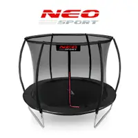 Trambulina de gradina pentru copii Neo-Sport Negru 312 cm 10FT cu Scara si Plasa interioara, Stalpi metalici cu protectie din burete, Intrare cu fermoar si catarama, Covoras impermeabil flexibil, Sarcina maxima 150kg