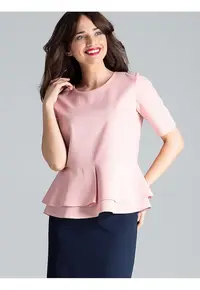 Bluza dama - cu maneci scurte - decolteu semicircular - roz - poliester 65% - viscoza 35%