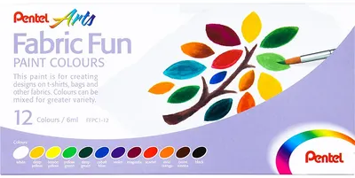 Set culori textile Pentel - 12 culori, 6 ml