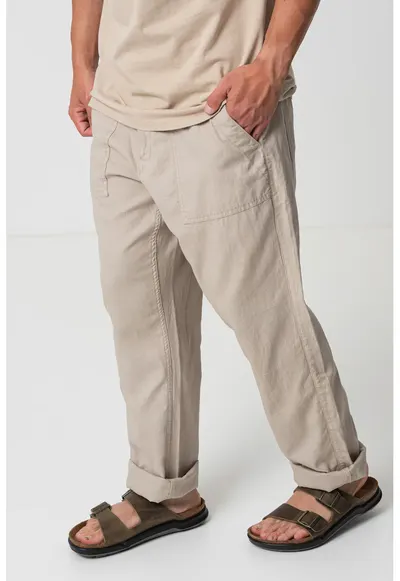 Pantaloni din bumbac si in - Bej