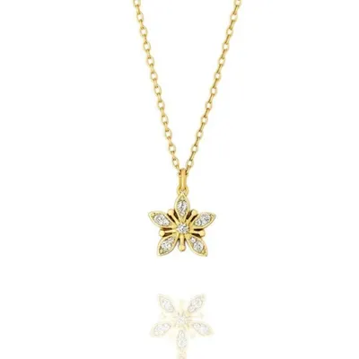 Colier delicat cu steluță cu zirconiu fațetat – Oțel chirurgical placat cu aur 14K, Ecarla, NST2208