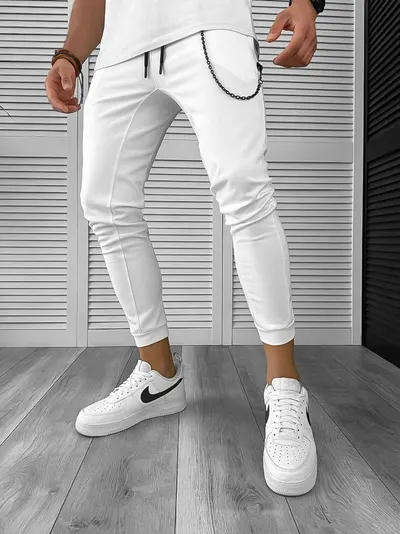 Pantaloni de trening albi conici 12606 O2-5.3