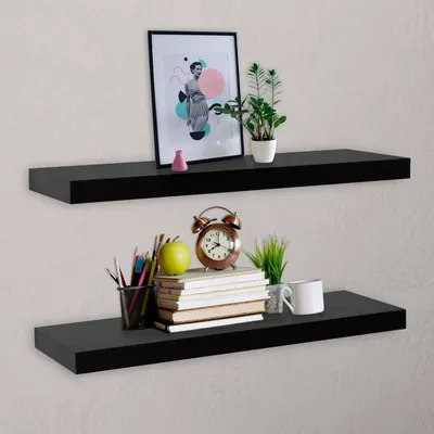 vidaXL Rafturi de perete suspendate, 2 buc., negru, 100x20x3,8 cm