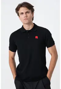 Tricou polo din amestec de bumbac - Negru/Rosu vermillion