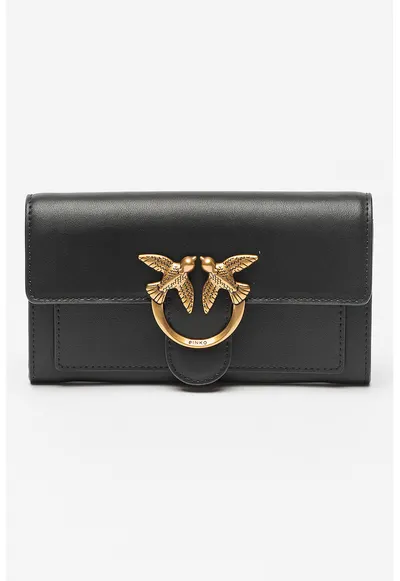 Geanta crossbody de piele cu aplicatie logo metalica Love One - Negru
