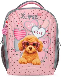 Ghiozdan Belmil - Pink Heart Puppy, panou frontal rigid