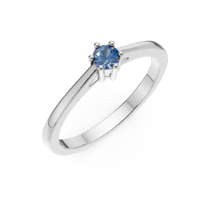 Inel de logodna din aur alb cu diamant solitaire albastru de 0.3ct