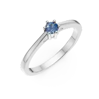 Inel de logodna din aur alb cu diamant solitaire albastru de 0.3ct