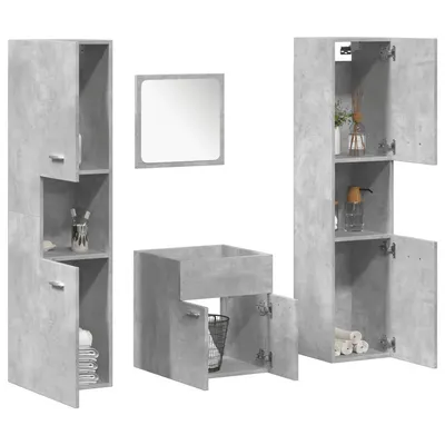 Gossi set mobilier de baie, 4 piese, gri beton, lemn compozit