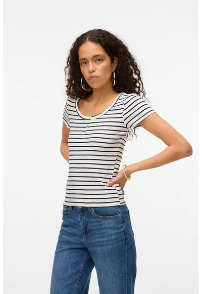 Tricou cu model in dungi - Alb/Negru
