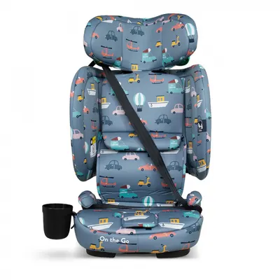 Scaun auto pentru copii i-Size 76-150 cm Cosatto On The Go Itchy Feet Sky cu sistem Isofix si Top-Tether, pliere compacta, geanta de transport