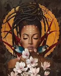 Pictură mozaic cu diamante MagicArt: Premium - Regina africană, 40 x 50 cm, cu mărgele rotunde + AB