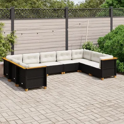 Gossi set mobilier de gradina cu perne, 9 piese, negru, poliratan