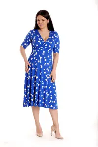Rochie decolteu CV23030 albastru levantica/inimioare, Cesy | marimea M