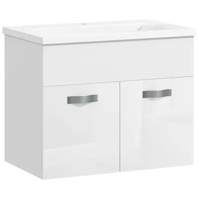 Kleankin Dulap de Baie Suspendat cu Chiuvetă, Dulap cu 2 Uși cu Chiuvetă și Balamale Amortizate, 61x40x50 cm, Alb Lucios | Aosom Romania