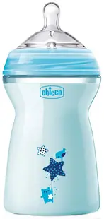 Biberon Chicco - Natural Feeling, cu tețină 6 luni+, 330 ml, pentru băiețel, sortiment