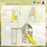 Turn de joaca cu 2 platforme, panou de catarare, tobogan si modul de gimnastica Wendi Toys