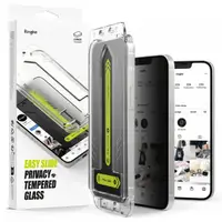 Folie de protectie Ecran Privacy Ringke Easy Slide pentru Apple iPhone 17e / 16e / 14 / 13 Pro, Sticla Securizata, Full Glue, Set 2 bucati
