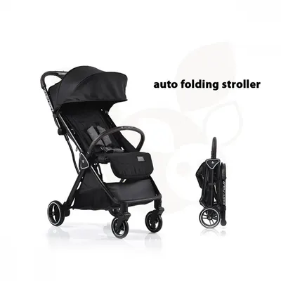 Carucior sport Cangaroo Easy Fold Negru cu pliere compacta Autofold,pana la 22kg,cadru din aluminiu,pozitie de somn,roti EVA detasabile si husa de picioare inclusa