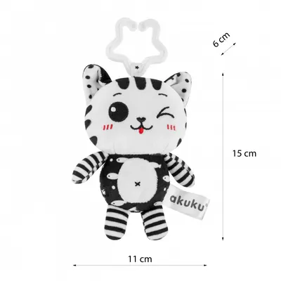 Jucarie din plus pentru bebelusi Akuku Toy Cat, carlig universal din plastic pentru agatare