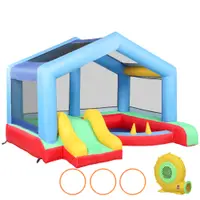 AIYAPLAY Castel Gonflabil pentru Copii cu Pompă Tobogan Trambulină Piscină cu Bile Joc de Cercuri Copertină | Aosom Romania